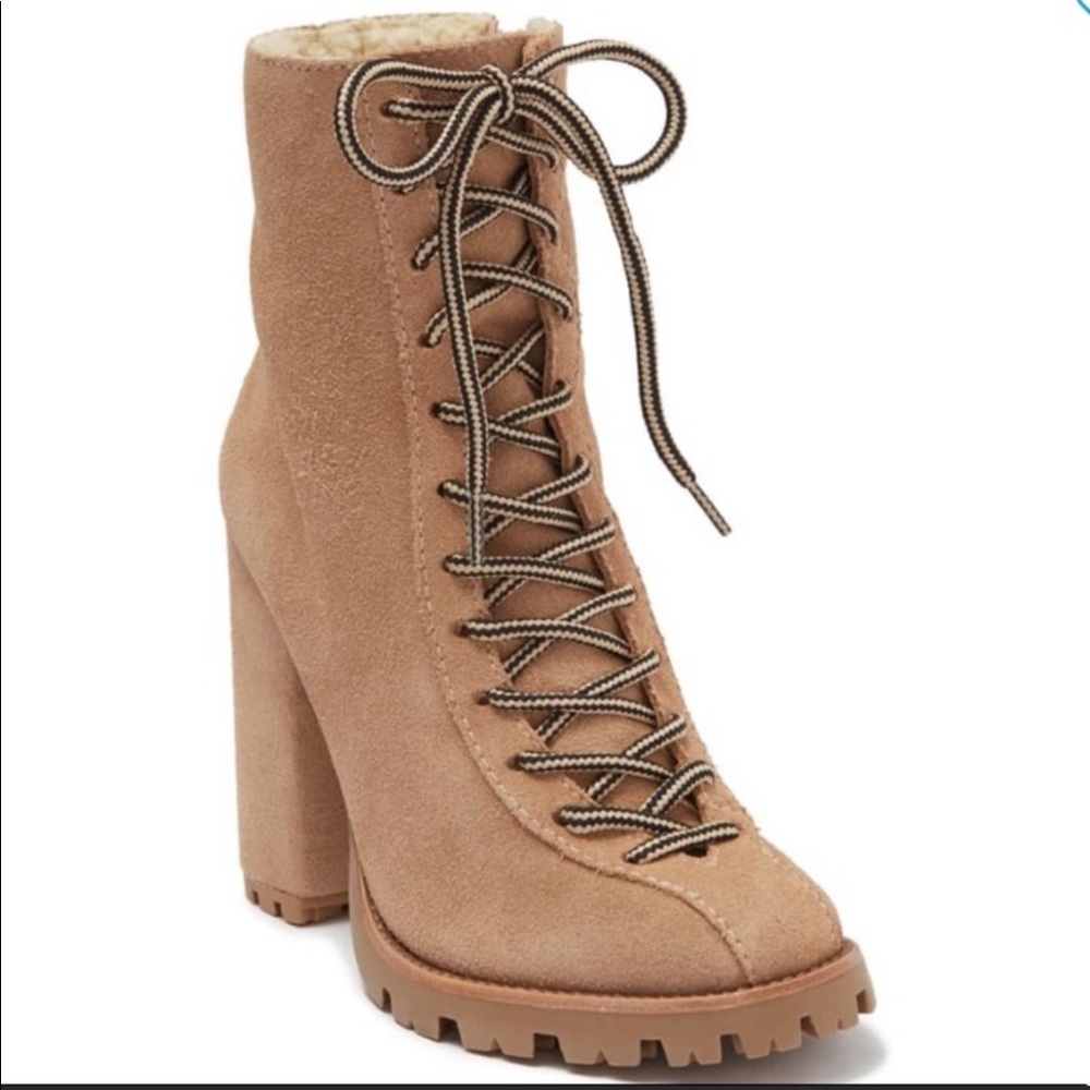 NEW Schutz Preppy Lace Up Naina Cow Suede Chunky Heel Lace Up Hiking Boots